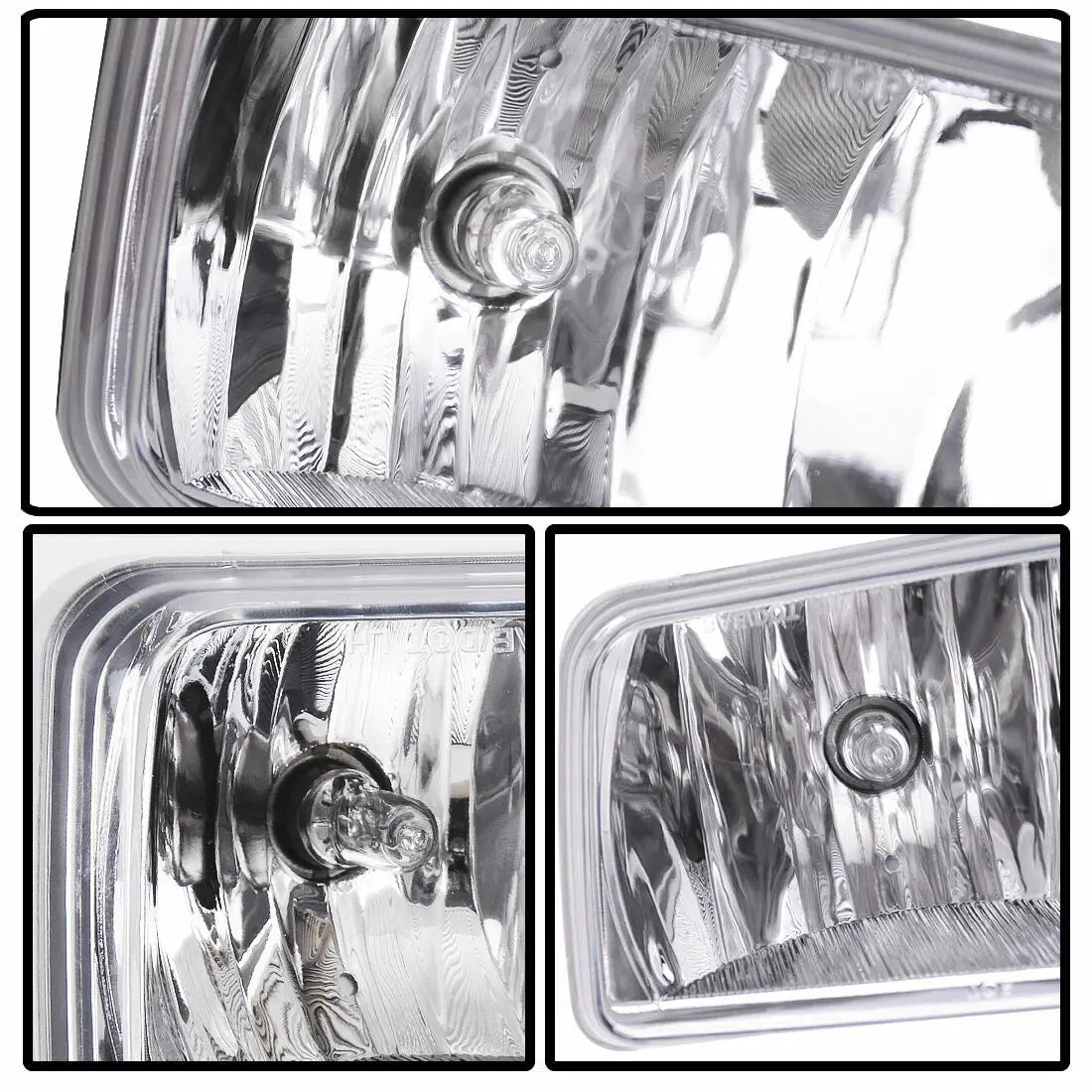 Close-up view of a clear front bumper fog light assembly kit for trucks and SUVs.