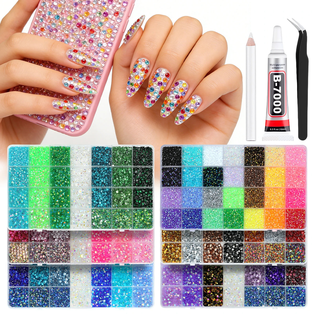 Mixed Color Resin Rhinestone Set with AB Finish – 24/28 Grid Flatback Drills for Crafting & Decoration