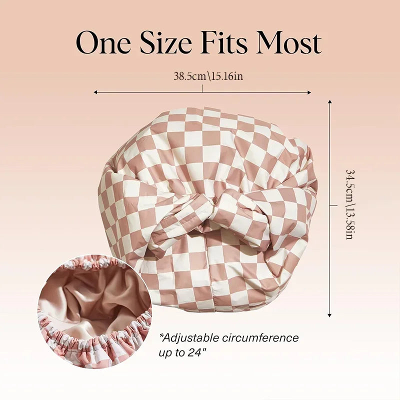 Satin-Lined Wide Shower Cap with Adjustable Fit