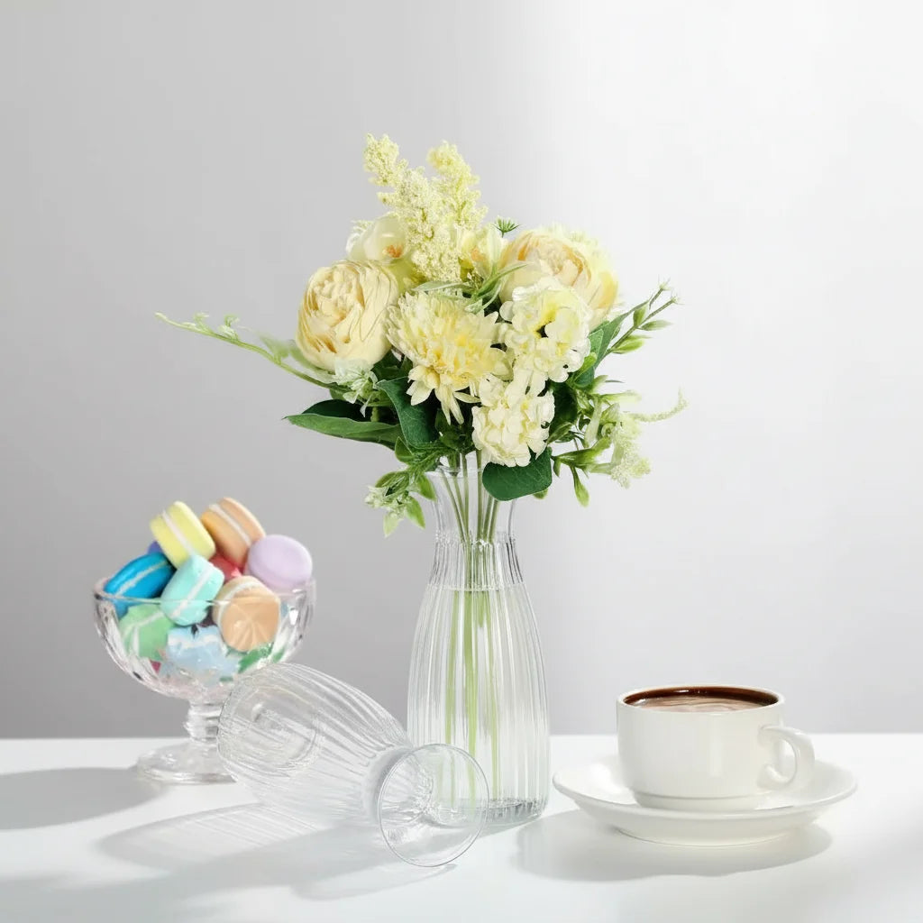 Clear Striped Plastic Flower Vase for Desk & Home Decor