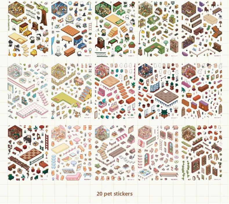 A collection of 20 pet stickers featuring various animals and nature elements for scrapbooking and journaling.
