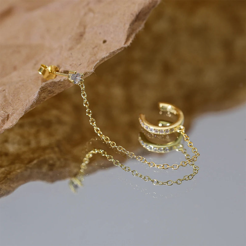 Aretes de Plata de Ley 925 con CZ y Borla de Cadena