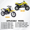 Yellow and black ATV and dirt bike models are shown with applicable model lists.