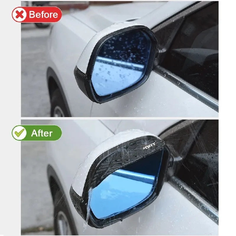 Before and after comparison of universal carbon fiber rain covers for car side mirrors