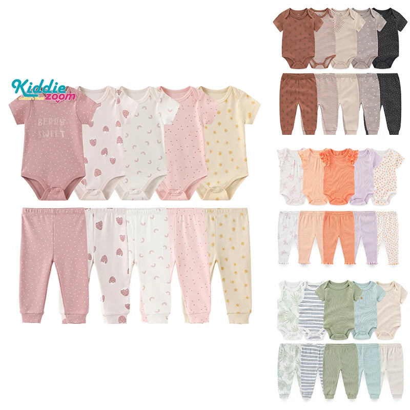 Baby Cotton Bodysuit and Pants Outfit Set (4-Piece)