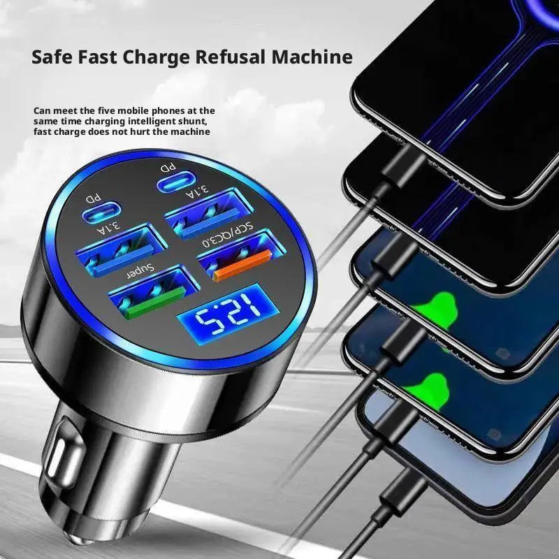 Chargeur auto USB-C 6 ports avec affichage numérique de la tension