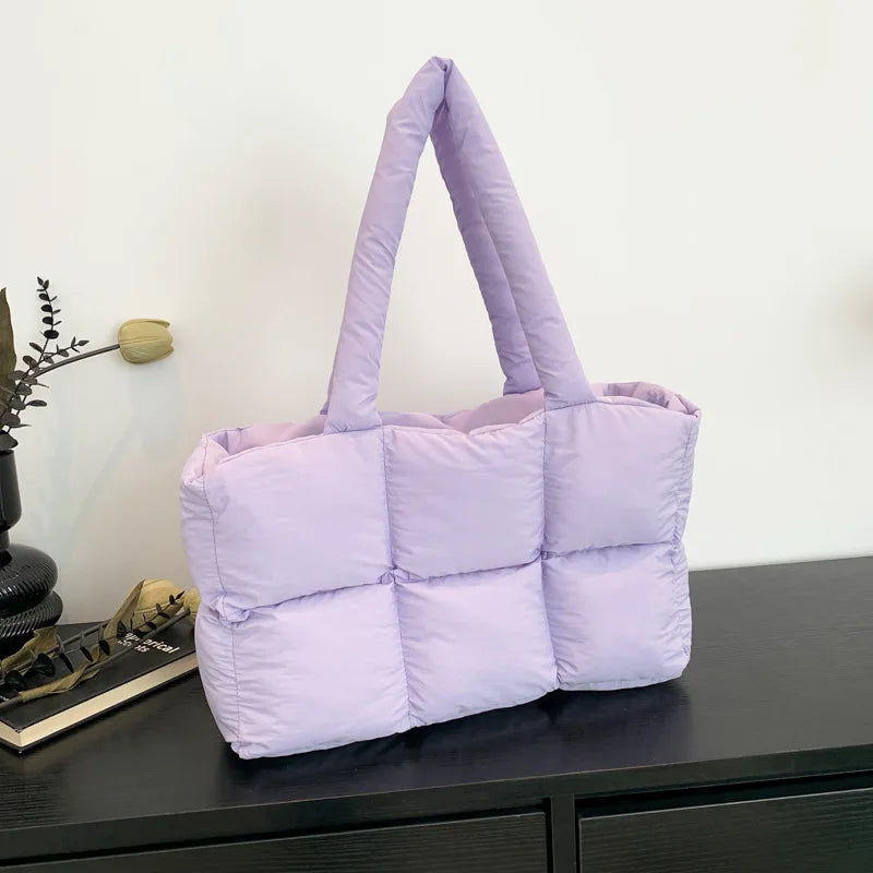 Quilted Plaid Tote Shoulder Bag