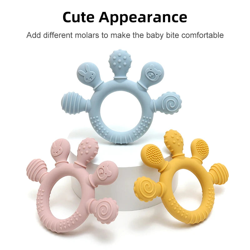 Silicone Baby Teether Ring with Sensory Beads