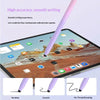 A pink dual-nib capacitive stylus pen is shown interacting with a tablet screen, demonstrating smooth writing and no thread b