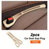 A pair of beige car seat gap plugs with grooves shown in a car seat organizer context.