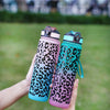 Leopard Print Sports Water Bottle with Straw