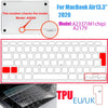 A white TPU keyboard cover for a MacBook Air 13.3 inch 2020 model with a red keycap shown alongside the keyboard.