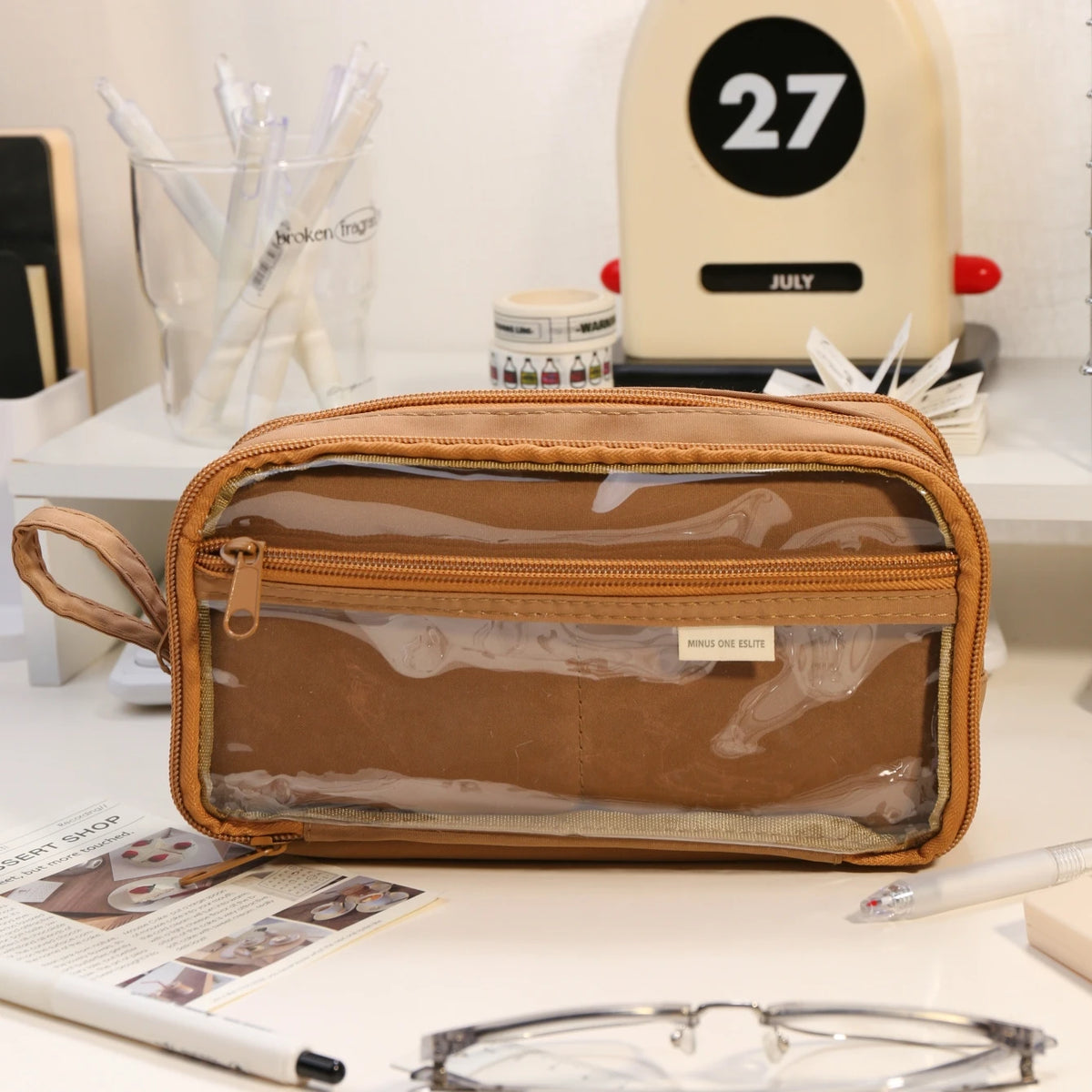 Transparent Double-Sided Pencil Case with Capybara Design