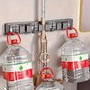 Wall-mounted metal mop and broom holder with detachable hooks for cleaning tools
