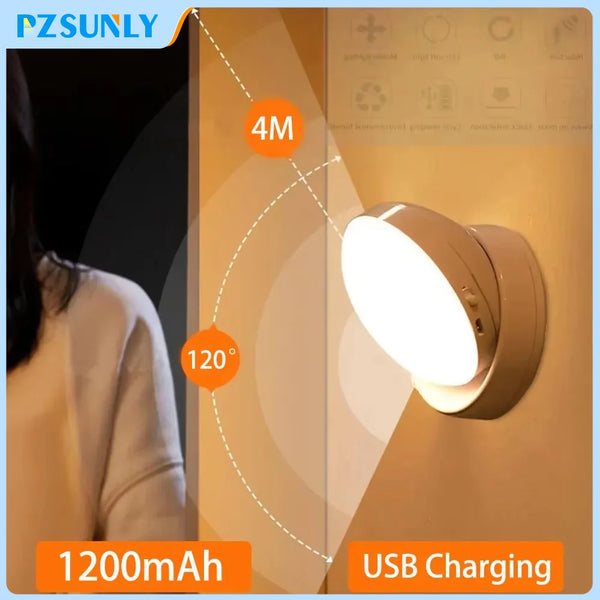 ضوء ليلي LED قابل لإعادة الشحن بحساس حركة، ساطع بـ 4 متر، ويدعم الشحن عبر USB.