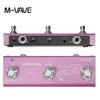 A pink M-VAVE multi-effects guitar pedal featuring input/output jacks and bank controls.