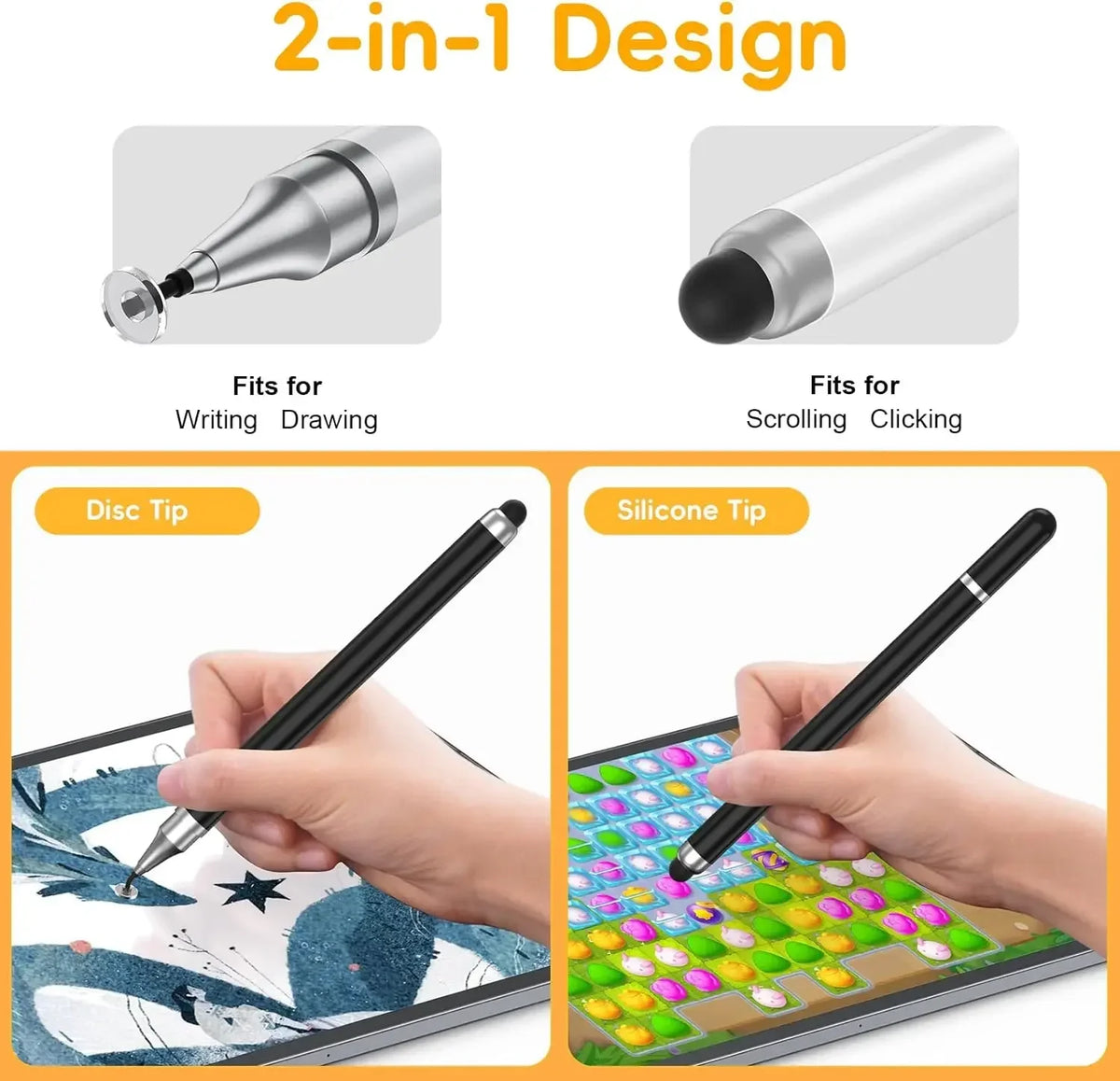 2-in-1 Universal Stylus Pen for Touch Screens