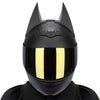 Black Bat Ear full face motorcycle helmet with yellow visor and detachable horns