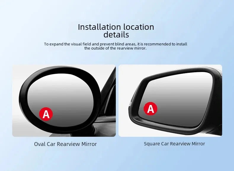 360° Rotating Car Blind Spot Mirrors with Suction Cup Mount