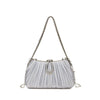Silver rhinestone evening clutch bag with a thin chain strap