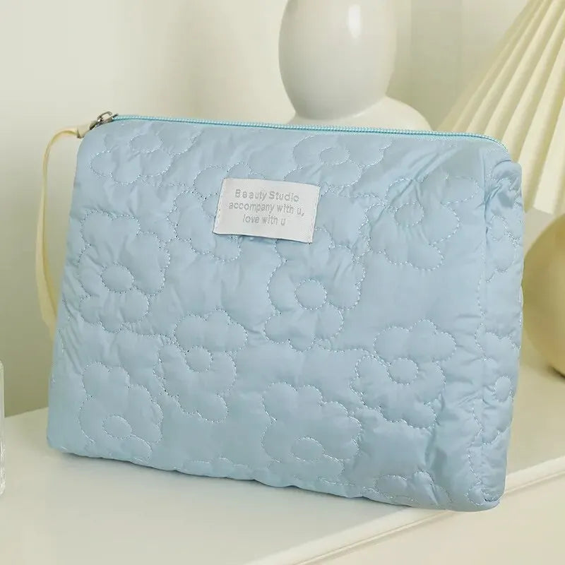 Quilted Floral Cosmetic Bag with Zipper Closure
