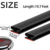 Black D-shape weather stripping seal with 4/17 inch and 2/5 inch profiles, shown next to a roll.
