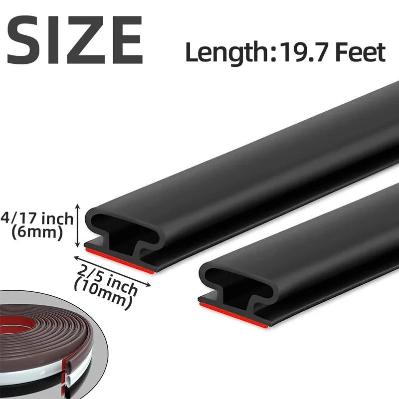 Black D-shape weather stripping seal with 4/17 inch and 2/5 inch profiles, shown next to a roll.
