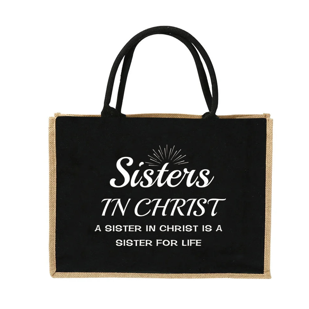 Vintage Jute Shopping Tote Bag with Waterproof Lining