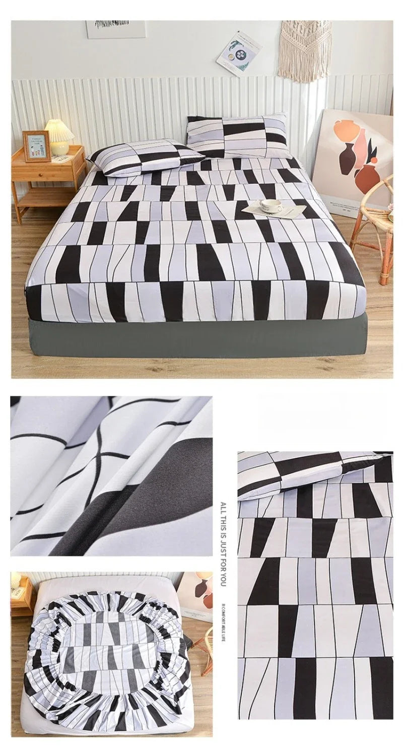 Non-Slip Fitted Sheet with Elastic Edges – Geometric Print, Soft Cotton Feel