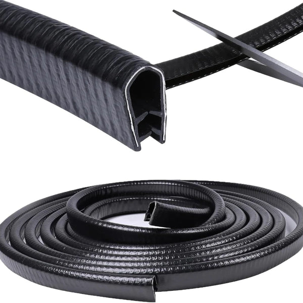 Black U-shaped rubber edge trim with a metal core for vehicle doors and boats