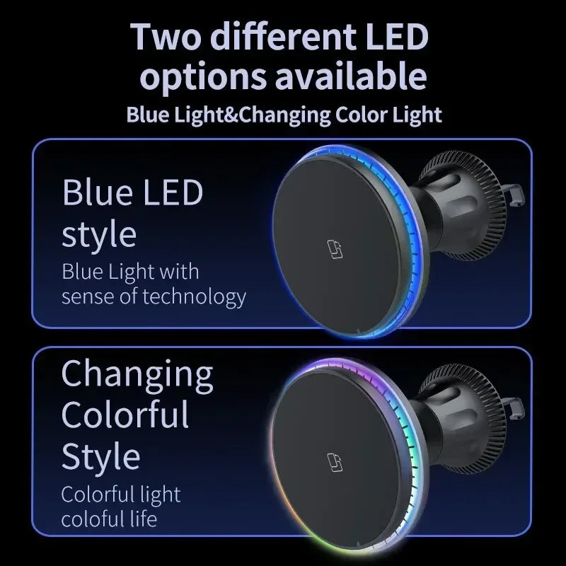 Cargador Inalámbrico Magnético para Coche con Iluminación RGB