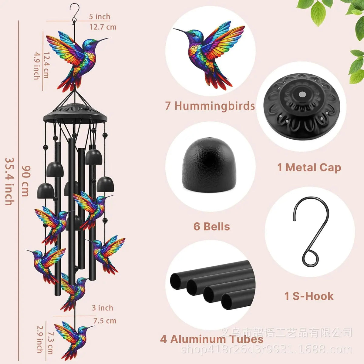 Hand-Painted Hummingbird Metal Wind Chime for Garden & Patio