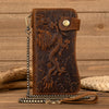 Vintage Leather Bifold Wallet with Metal Chain
