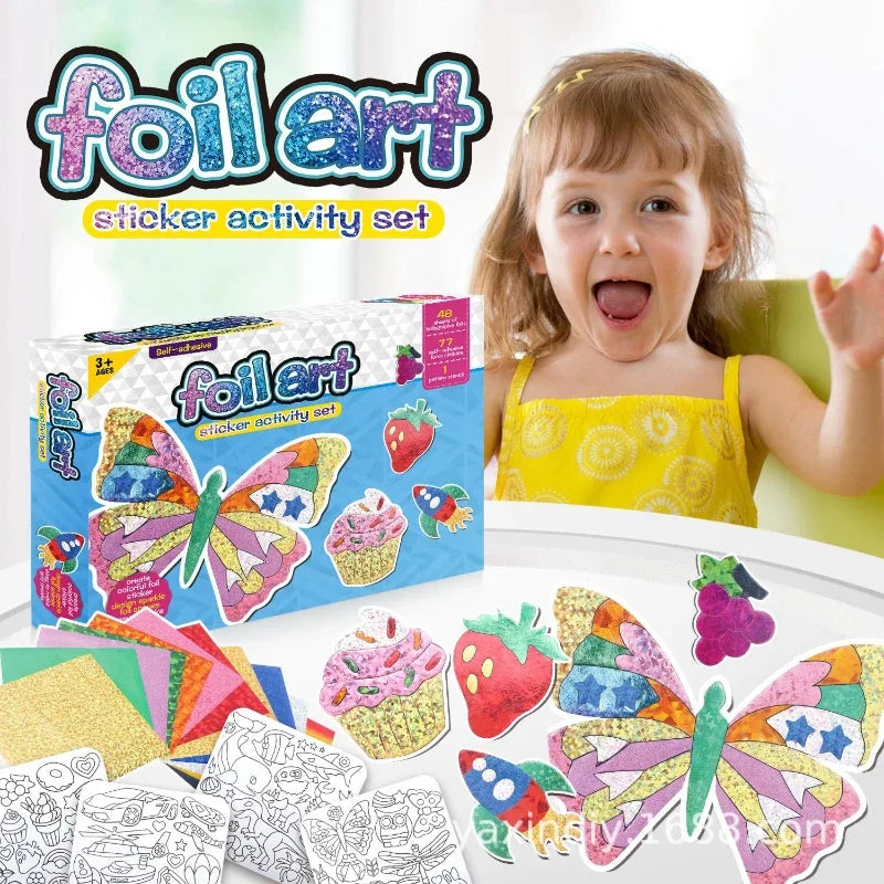 No-Mess Foil Art Kit for Kids – Creative Craft Set with Butterfly & Dessert Designs