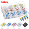 A plastic storage box containing various quantities of waterproof heat shrink solder wire connectors with tin-coated copper t