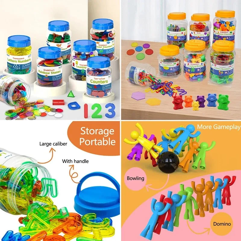 Colorful transparent letters and numbers for sensory learning toys in various colors and formats
