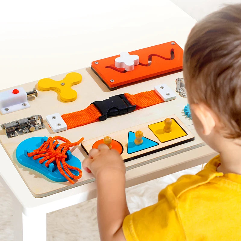 Wooden Steering Wheel Busy Board for Toddlers - Montessori Sensory Toy