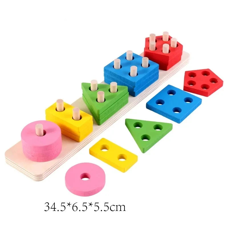 Montessori Wooden Shape Sorting Stacking Toy for Toddlers