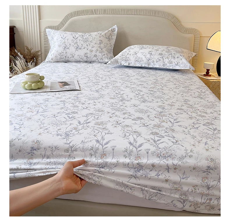 Floral 100% Cotton Fitted Sheet with Elastic Edges