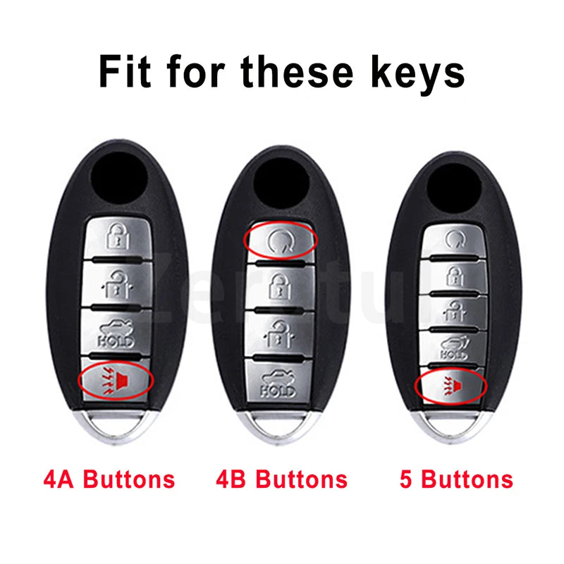 Comparison of key cases with 4A, 4B, and 5 buttons for car keys