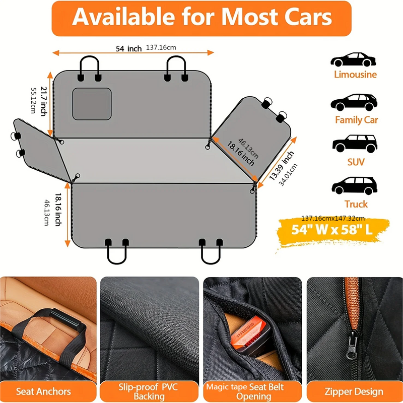 Heavy-Duty Dog Car Seat Cover with Hammock Design
