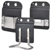 Black clip-on tool belt holster for drills and power tools with metal mounting plates