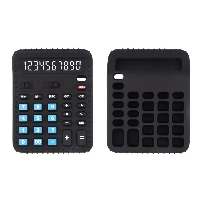 A black silicone baby teether toy with a remote control shape and a numeric keypad.