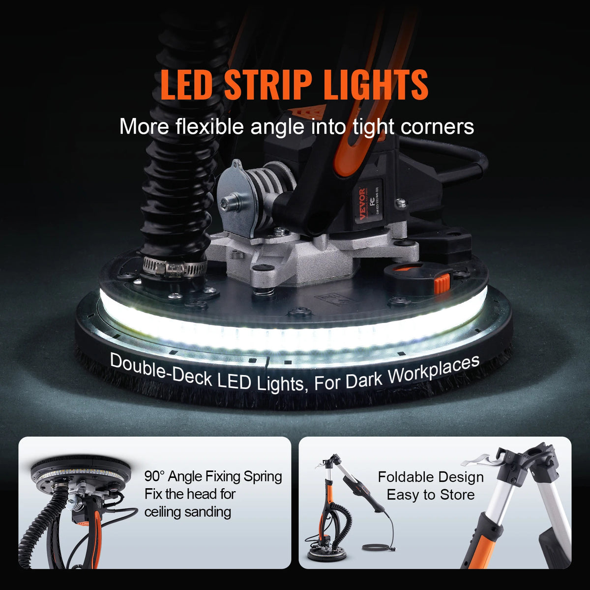 LED strip lights for dark workplaces shown with a 90 degree angle fixing spring and foldable design.