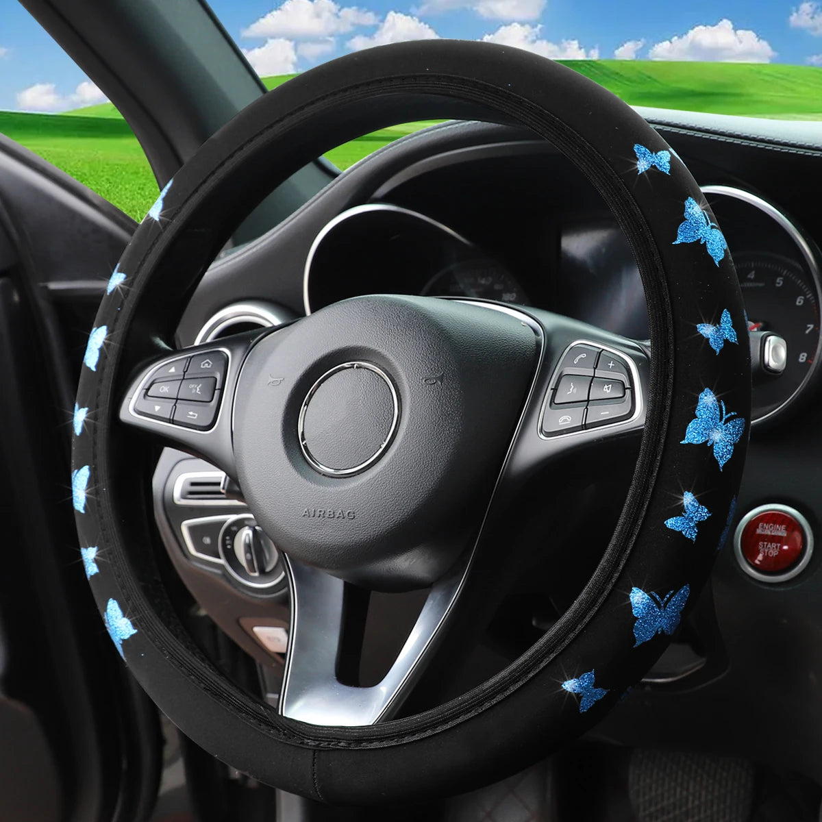 Glitter Butterfly Steering Wheel Cover – Waterproof & Non-Slip