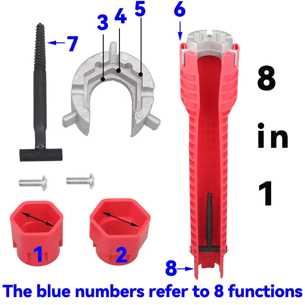 8-in-1 Multi-Function Plumbing Wrench Set for Faucets and Sinks