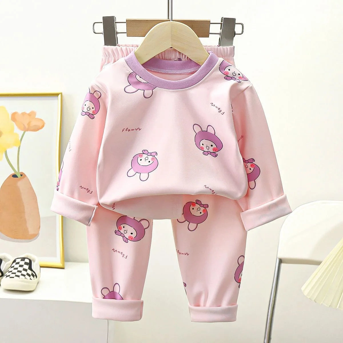 Kids' Cartoon Print Cotton Pajama Set – Long Sleeve Two-Piece Sleepwear