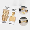 Brass pressure washer adapter kit showing M22 to quick connect fittings and various sizes.
