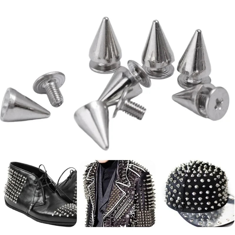 Silver zinc alloy cone studs and spikes used for DIY clothing and accessories