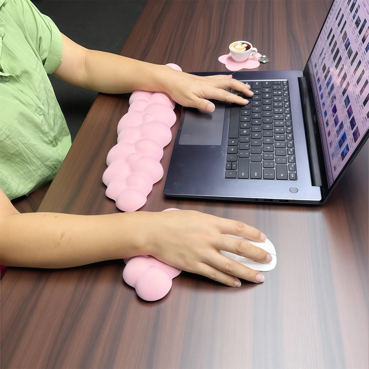 Cloud Wrist Rest Set with Floral Coaster and Non-Slip Base